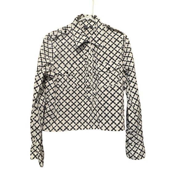 Saks Fifth Avenue Button Down Top Clover Print‎ Long Sleeve Size 10 - Picture 1 of 7